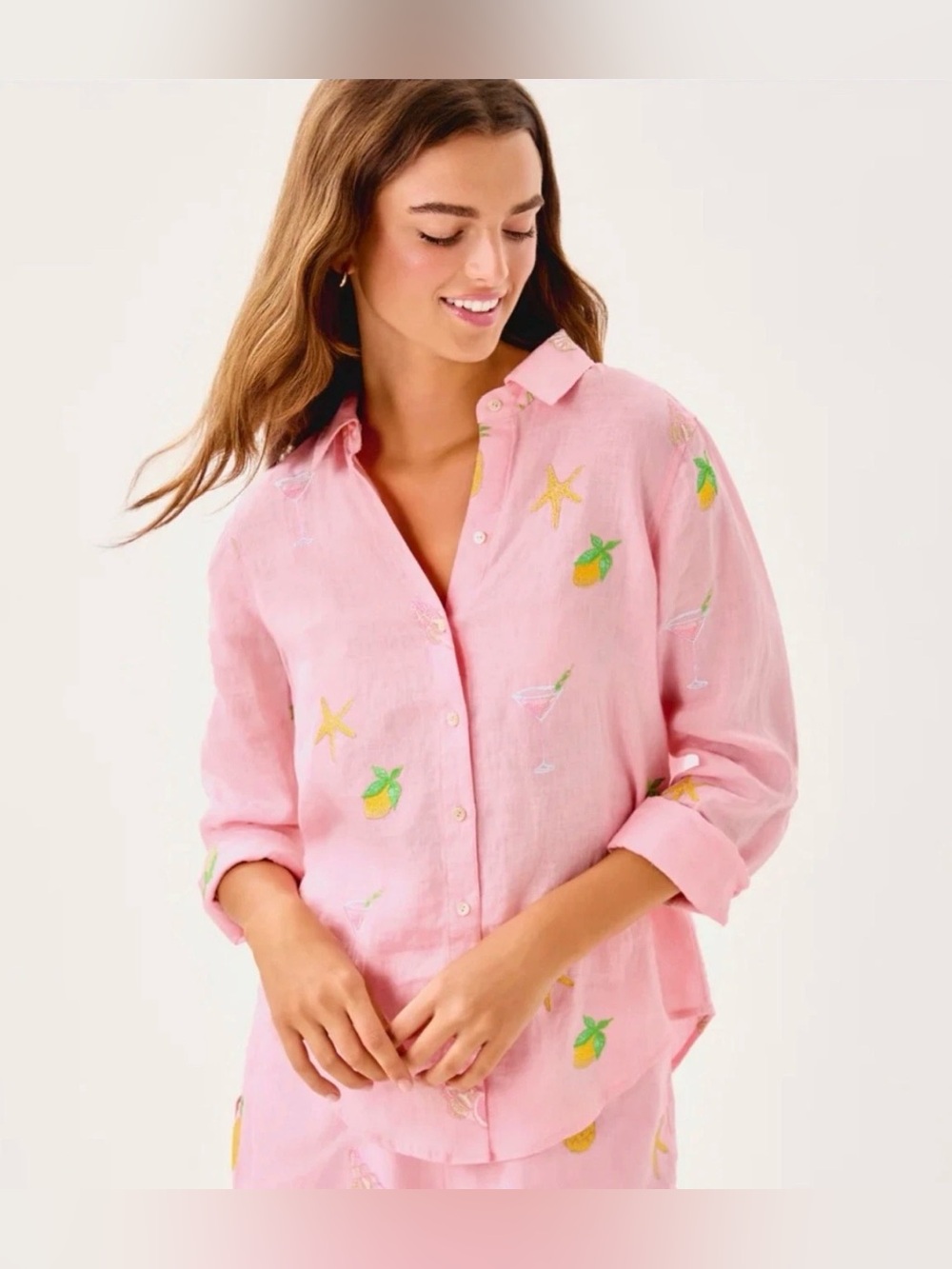 Lilly Pulitzer NWT Sea View Button Down Top Happy Hour Linen shirt Size XXL